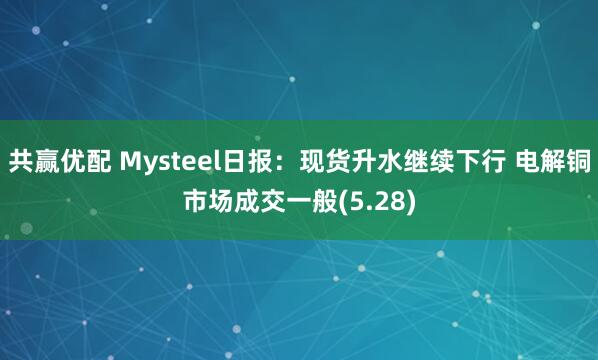 共赢优配 Mysteel日报：现货升水继续下行 电解铜市场成交一般(5.28)